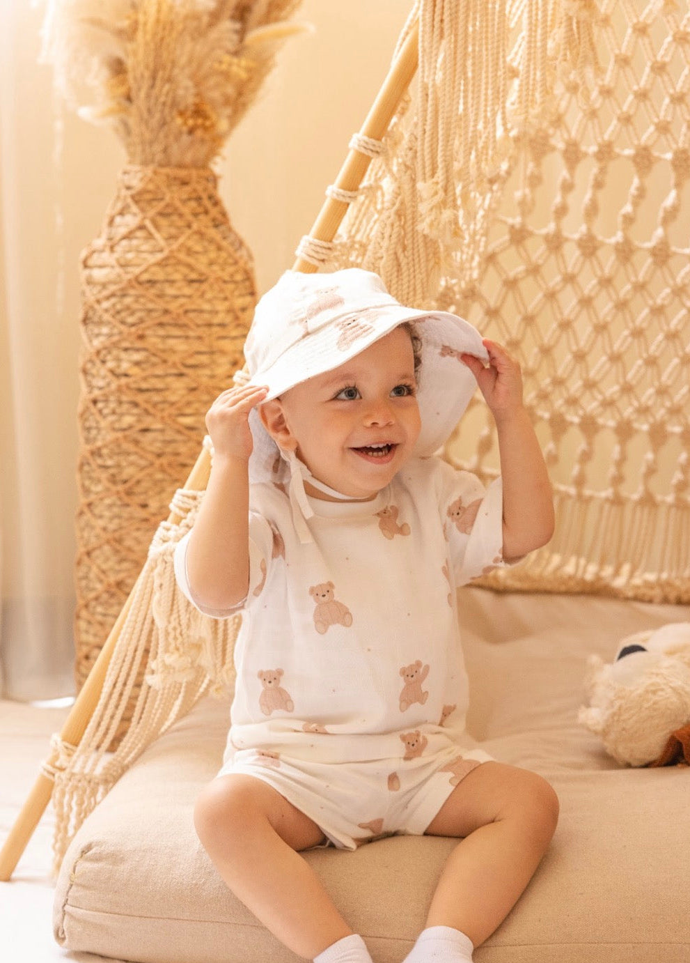 Teddy Top, Short & Sunhat Set