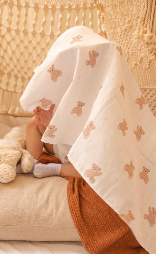 Muslin Receiving Blanket - Teddy Bear