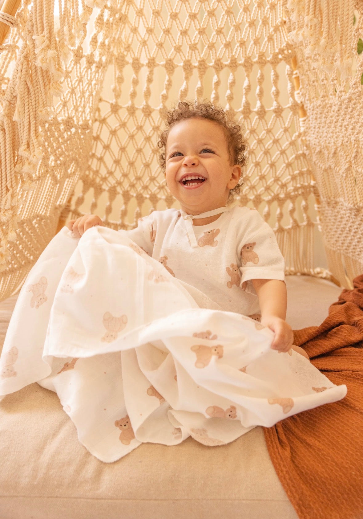 Muslin Receiving Blanket - Teddy Bear