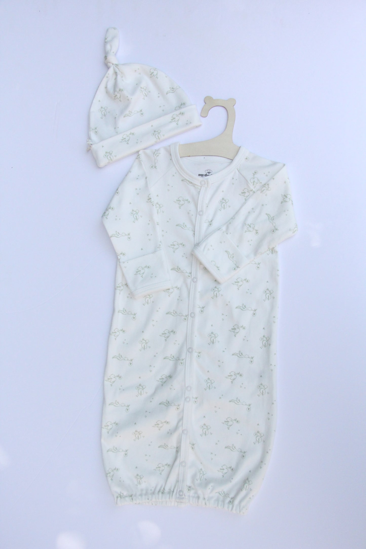SnapGown Romper & Beanie Set - Lovey stork