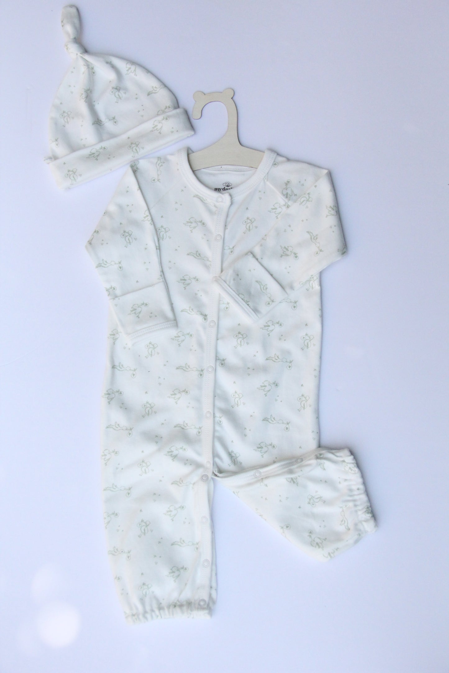 SnapGown Romper & Beanie Set - Lovey stork