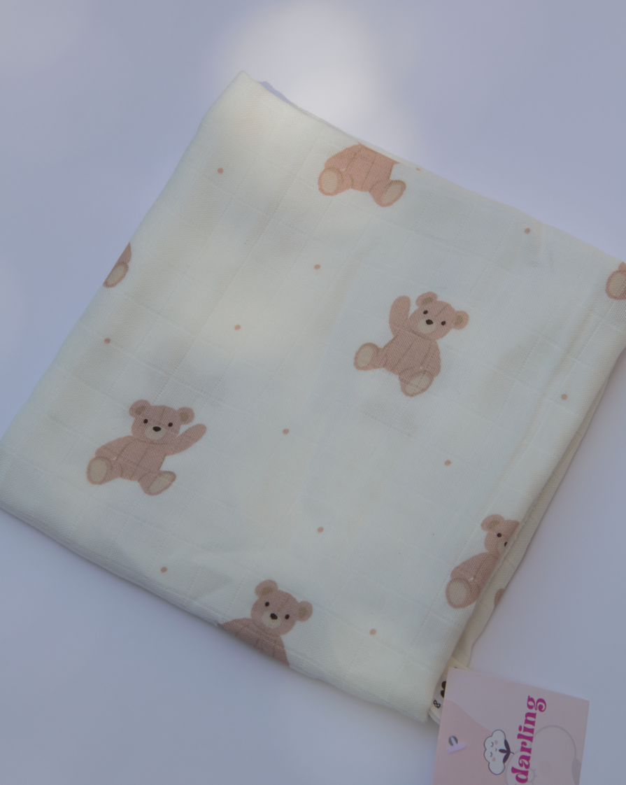 Muslin Receiving Blanket - Teddy Bear