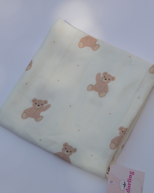 Muslin Receiving Blanket - Teddy Bear